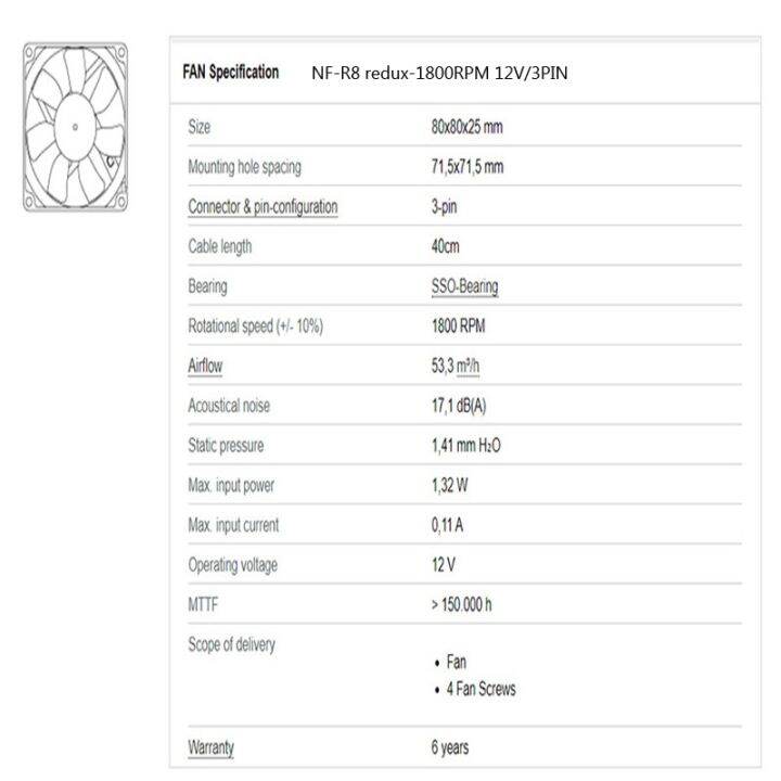 noctua-nf-r8-redux-compute-cooling-fan-12v-3pin4pin-80mm-pwm-quiet-for-case-cooling-cpu-cooler-radiator-replace-fan-80x80x25mm