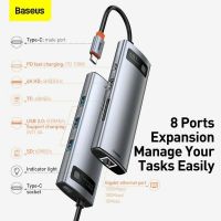 Promotion Baseus 8in1 USB-C HUB Adapter for Book Notebook อุปกรณ์เสริมคอมพิวเตอร์ อะแดปเตอร์ อะแดปเตอร์เสียง พร้อมส่ง อะ แด ป เตอร์ อะแดปเตอร์ รถยนต์