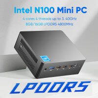 Topton LPDDR5 N100 Intel พีซีขนาดเล็กสี่คอร์8GB 4800Hz,Windows 11 Dual RJ45 LAN HDMI2.0 DP 2X4K 4 * USB คีย์บอร์ดเกมตั้งโต๊ะ