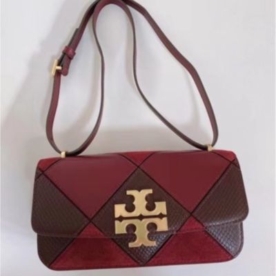 2023 new TB TORY BURCH Eleanor Small Patchwork Rectangular Bag Shoulder Bag Beetle Berry Multi