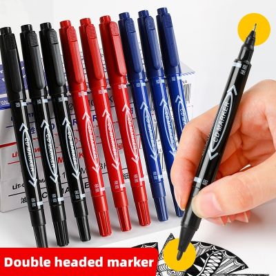 3Pcs Permanent Double Head Marking Pen Waterproof Ink Fine Spot Black Blue Red Ink 0.5/1.0mm Round Head Fine Color Marking Pen
