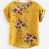 Summer Fashion Floral Print Blouse Pullover Ladies O-Neck Tee Tops Female Womens Short Sleeve Shirt Blusas Femininas Clothing