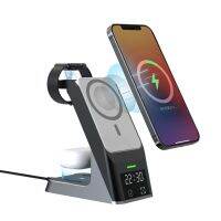 ZZOOI 6 in1 Magnetic Wireless Chargers Alarm Clock Charger Dock for Iphone 14 13 12 Pro Max Phones Airpods Apple Watch Station