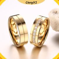 CHONGXI แฟชั่น ความรัก คู่รัก ลูกบาศก์เซอร์โคเนีย สแตนเลส ทอง 18K ชุบ แหวนแต่งงาน