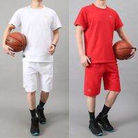 【July hot】 basketball uniform mens round neck loose large size casual sports suit middle-aged short-sleeved T-shirt set