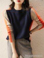 【hot】☼△▬  Sueter Mujer 2022 Pullover Sweater Contrast Color Top Sleeve Sweaters Womens Clothing Ladies Knit