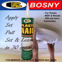 กาวตะปู Plasti Nail Construction Adhesive Bosny กาวโซลเว้นท์ ไม่ทำลายพื้นผิวพลาสติก ใช้ได้กับคิ้วและบัวทุกชนิด เช่น บัวพลาสติก บัวไม้ UPVC และอื่นๆ แห้งเร็ว มีกำลังยึดเกาะพื้นผิวสูง เหมาะสำหรับติดหลากหลายวัสดุ เช่น ไม้ แก้ว โลหะผสมต่างๆ