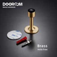 【LZ】№  Dooroom Brass Door Stops Hole Free Bathroom Door Stopper Heavy Duty Floor Wall Mount Bumper Non-magnetic Door Holder Catch