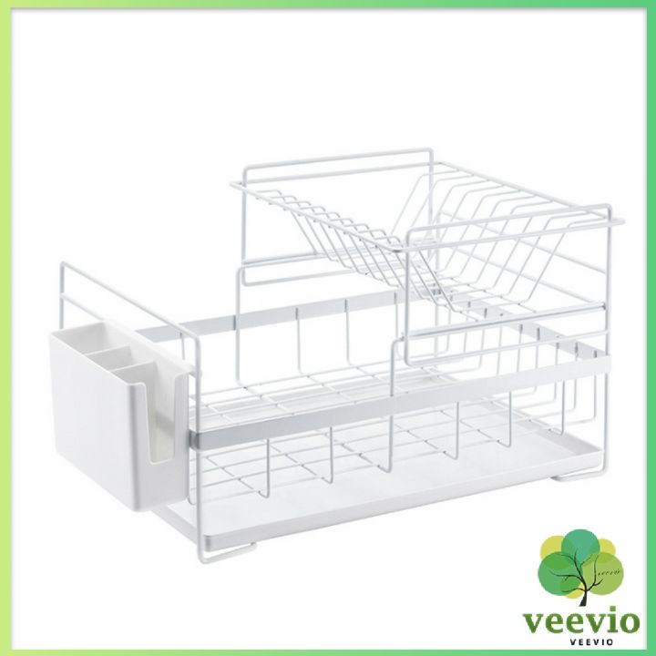 veevio-ที่คว่ำจาน-พร้อมถาดเก็บน้ำ-ชั้นเก็บ-ชั้นเก็บของบนโต๊ะอาหาร-จัดระเบียบ-double-drain-dish-rack-มีสินค้าพร้อมส่ง