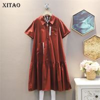 XITAO Dress Fashion Casual Loose Single Breast Shirt Dress