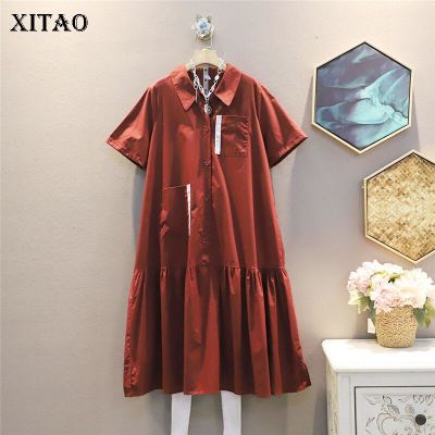 XITAO Dress  Casual Loose Single Breast Shirt Dress