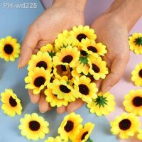 50/100pcs 4.5cm Mini Artificial Flower Silk Sunflower Head DIY Wreath Scrapbooking Gift Box Yellow Artificial Daisy Head