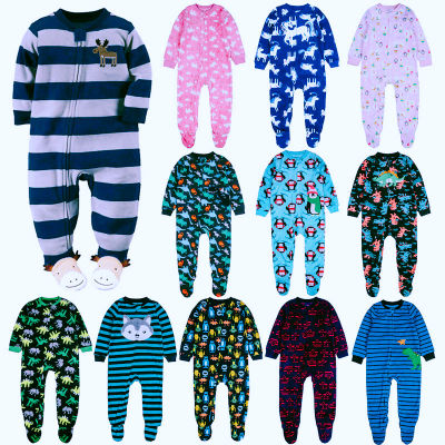 Childrens polar fleece boy and girl romper with foot romper warm pajamas spring, autumn and winter