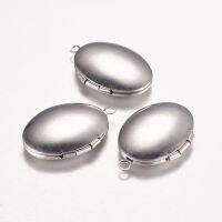 2pc  316 Stainless Steel Locket Pendants Photo Frame Charms for Necklaces Oval Stainless Steel Color 24x16x5mm Hole: 1.6mm