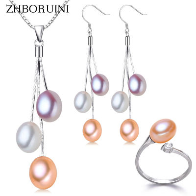 ZHBORUIN 2021 Fashion Pearl Jewelry Set Multicolour Freshwater Pearl Necklace Earrings 925 Sterling Silver Jewelry Set For Women