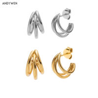 ANDYWEN 925 Sterling Silver 19mm Three Line Circle Cross Hoop Gold Women Luxury Loop Circle Big Thickness Rock Punk Jewelry