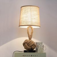 hgVintage Hemp Rope table lamps for living room Pastoral style home deco Desk Lights Bedroom lamp Stand Light Fixtures Reading