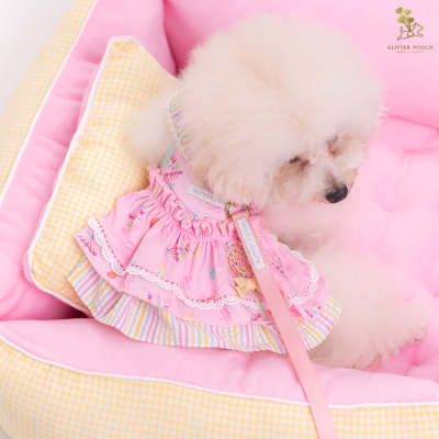 Glitter Pooch Harness ชุดรัดอก สายจูง เสื้อผ้า สุนัข, หมา, แมว, สัตว์เลี้ยง พร้อม สายจูง รุ่น Lolly Fairyland in Flamingo Pink