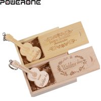 POWERONE free custom logo wood guitar pen drive guitars usb flash drive memory Stick pendrive 64GB 16GB 32GB metal keychain gift