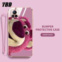 โทรศัพท์การ์ตูน YBD V21เคสสำหรับ Vivo ลายหมีสตรอเบอร์รี่4G 5G V21E 4G Y73 2021 V20 Pro V2022 V20SE Y70มันวาวป้องกันการแตกฝาหลัง TPU นิ่ม (ฟรีสายคล้อง)