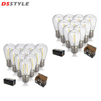 DSstyles หลอดไฟ LED กันแตกหรี่แสงได้ S14สายไฟกลางแจ้งพลาสติก LED ฐานสกรูขนาดกลางหลอดเอดิสัน1W 2W 10ชิ้น