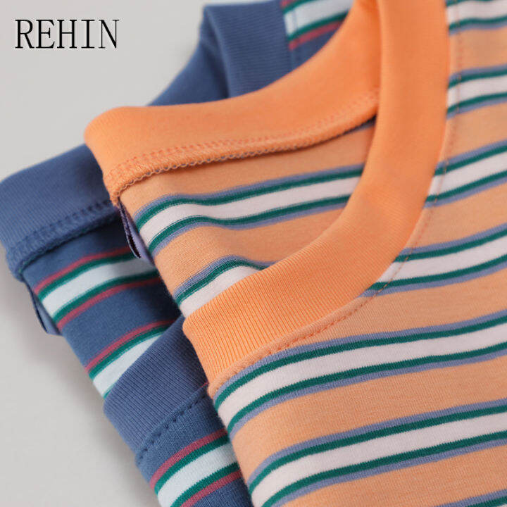 rehin-เสื้อยืดคอกลมแขนลำลองขาสั้นสำหรับผู้หญิง-เสื้อยืดคอกลมลายทางอเนกประสงค์ทรงหลวมแฟชั่นสไตล์เกาหลีแบบใหม่ฤดูร้อน