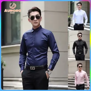 Men Shirt Long Sleeve Shirt Classic Korean Men's Plain Casual Fashion  Business Formal Polo