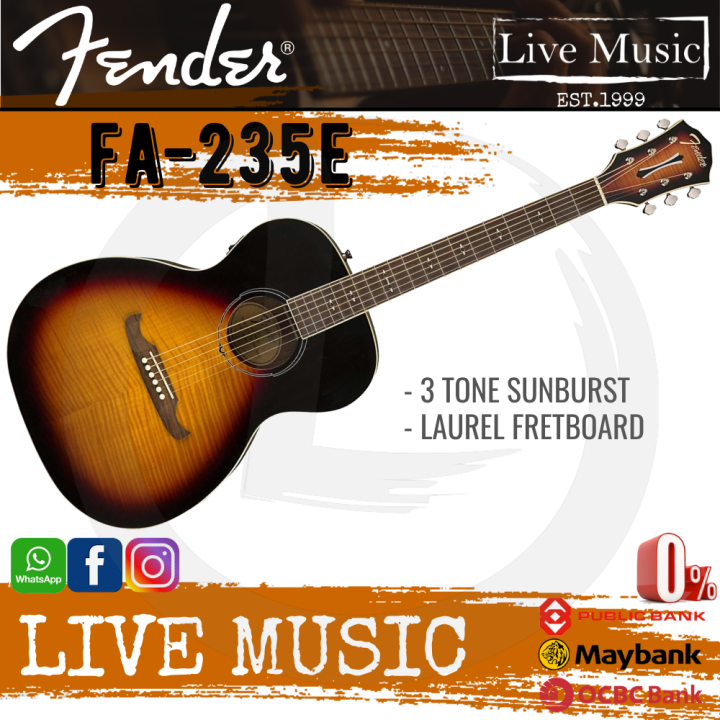 Fender FA235E Concert AcousticElectric Guitar 3 Tone Sunburst