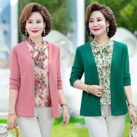 ☸ↂ✲ Middle-aged women long sleeve small unlined upper garment of elderly womens wear western style render unlined upper garment mother early autumn holiday two jackets