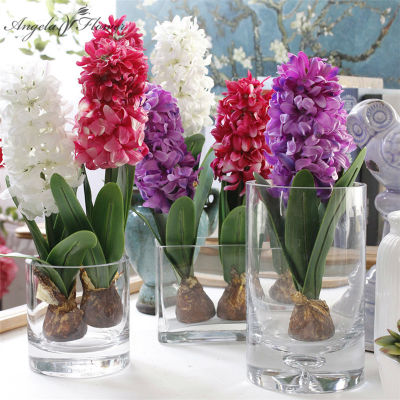 【cw】Artificial flower hyacinth with bulbs ceramics silk flower simulation leaf wedding garden decor home table accessorie plants 1pc