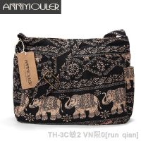 hot【DT】○❂  Annmouler Large Shoulder Cotton Fabric Crossbody Elephant Print Hobo Soft Adjustable Messenger