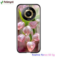 เคสมันวาวดีไซน์ความคมชัดสูงคริสตัลดอกไม้สีชมพูหรูหราสำหรับ Realme 11 5G Realme Narzo 60 5G กระจกเทมเปอร์เคสฝาหลัง