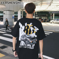 EERSHENSHI เสื้อยืดผู้ชายลายการ์ตูน,เสื้อยืดลำลองแขนสั้นห้าส่วน