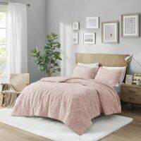 Home Essence 2 Piece Quilted Faux Fur Comforter Set Light Pink Twin