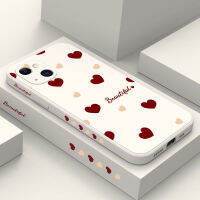 เคสหัวใจสีแดงสดใส IPhone 15 14 13 12 11 Plus Pro Max Mini ซิลิโคนเหลวรูปแบบด้านข้าง