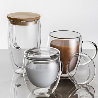 Glass Coffee Mug Double Walled Tea Cups Good Resistance to Rapid Cold and Heat for Latte Cappuccinos Ice Coffee Durable