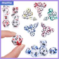 MUMU 7Pcs/Set หลากสี อุปกรณ์ปาร์ตี้ สำหรับ TRPG DND เกมกระดาน ชุดลูกเต๋า ของเล่นเพื่อความบันเทิงยามว่าง อุปกรณ์เสริมเกม