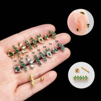 1 Piece Double Screw Head Cartilage Helix Earring Stud Stainless Steel 16Gauge Barbell Pinna Lobe Piercing with Green Zircon