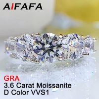 แหวนเพชรโมอิสสี3.6กะรัต AIFAFA สำหรับผู้หญิงเครื่องประดับสายงานแต่งงานสีเงินในห้องปฏิบัติการพร้อมกรา