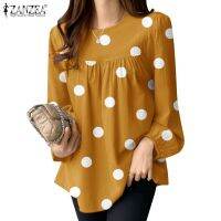 COD dhdfxcz ZANZEA Women Daily Cuffs Rubber Band Big Dots Printed Long-sleeved Blouse