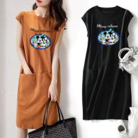 Loose Waist Cartoon Round Neck T-shirt Over The Knee Maternity Dresses Korean Version Fashion