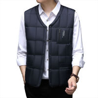 BROWON Down Vest Men Autumn and Winter Short Down Vintage Vest for Men Middle Aged Thickened Warm Solid Slim Vest Men Clothing