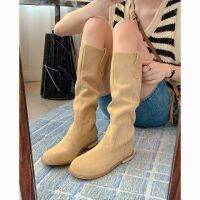 [COD] 2022 new retro long round toe knight boots womens all-match chunky heel but knee fold piles of women