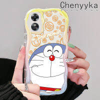 เคส Chenyyka สำหรับ OPPO เคส A17K A17ลายการ์ตูนโดราเอมอนน่ารักสำหรับผู้ชายและผู้หญิงเคสใสขอบคลื่นเนื้อครีมเคสป้องกันกล้องเคสซิลิโคนนิ่ม