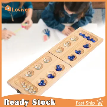 Africa Mancala Board Game with Colorful Natural Stones Pebbles