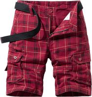 JEKE-DG Casual Cargo Plaid Shorts For Men Classic Plaid Print Waist Cargo Shorts With Pocket Tactical Work Shorts