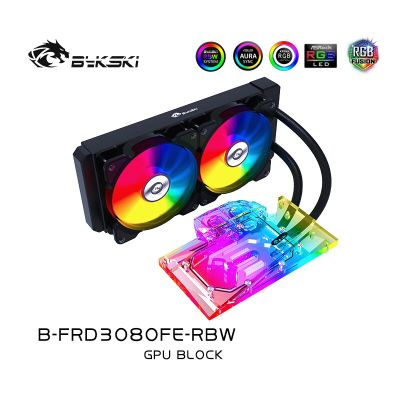 BYKSKI GPU บล็อกระบายความร้อนด้วยน้ำสำหรับ NVIDIA GeForce RTX 3080 Founders Edition พร้อมหม้อน้ำ240มม./ปั๊ม/2ชิ้นพัดลม A-RGB ไฟ LED