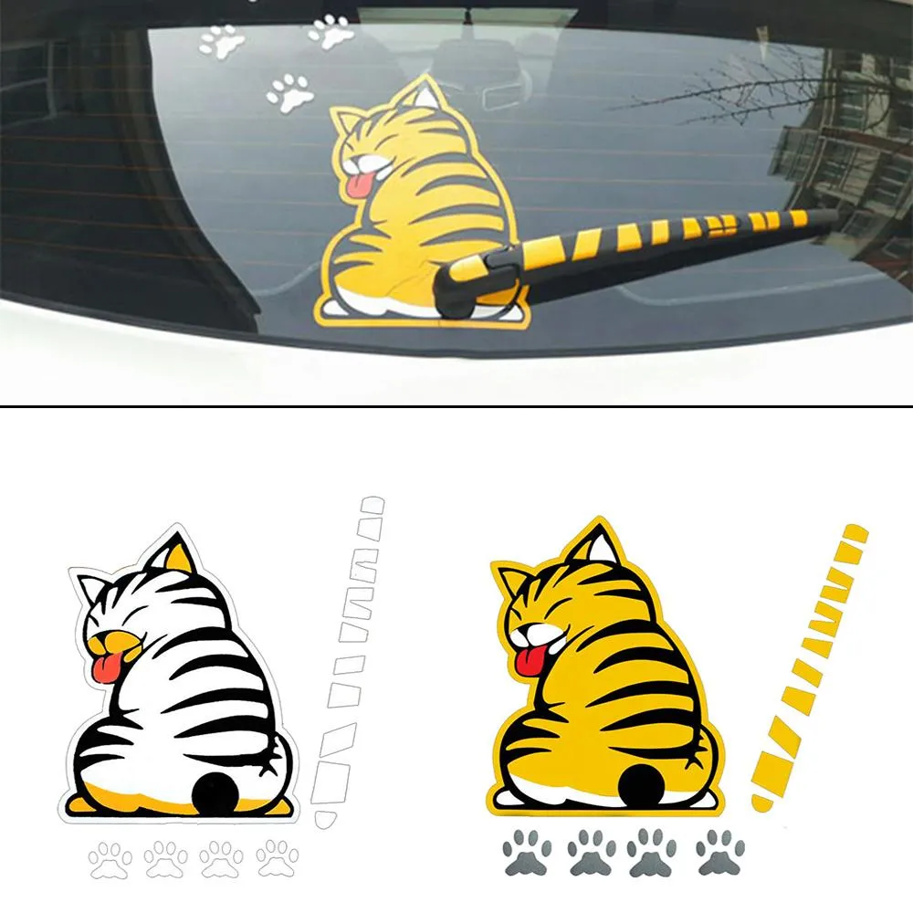 Fang Fang Reflective Car Stickers Cartoon Funny Moving Tail Cat Kitten  Stickers for Styling Window Wiper Decals Decor Rear Windshield - Yellow cat  | Lazada