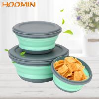 hot【cw】 Salad Bowl Folding Tableware Set Sets with Lid Food 3Pcs/Set Silicone