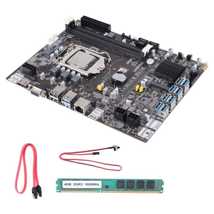 B75 ETH Mining Motherboard+CPU+DDR3 4GB 1600Mhz RAM+Switch Cable+SATA